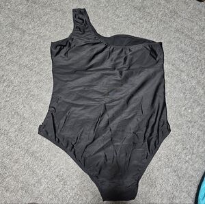 Black One-Shoulder Bodysuit Size L Swimsuit Thong Back
